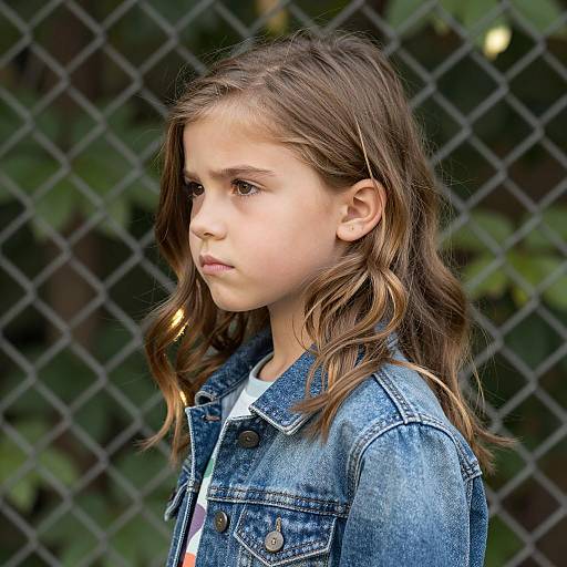 Serious Young Girl in Denim Jacket