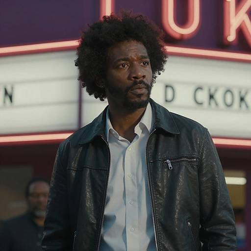 Stylish Afro Man in Neon Marquee Scene
