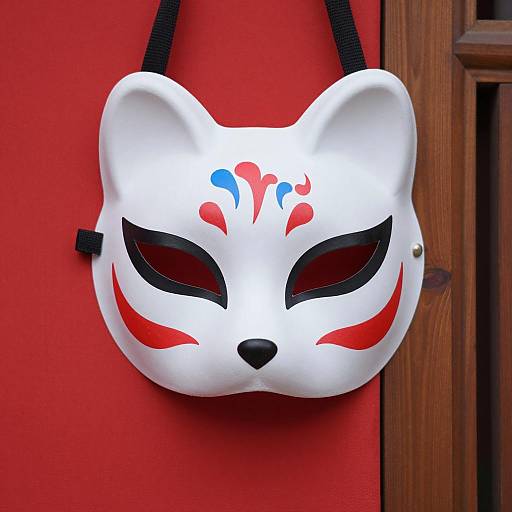 White Fox Mask with Red and Blue Markings