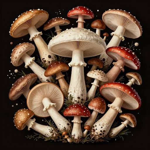 Explosive Burst of Realistic Mushrooms