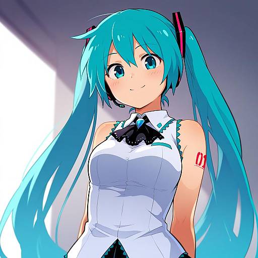 Illustration of Hachune miku, vocaloid in the style of Shikushiku (amamori weekly)