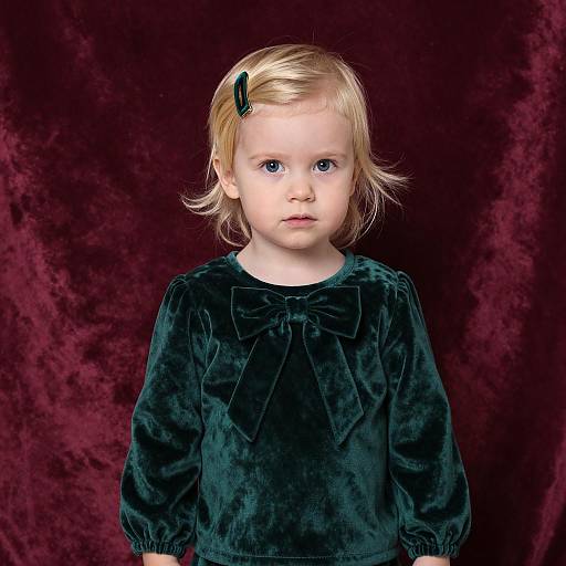Blonde Toddler in Green Velvet Outfit