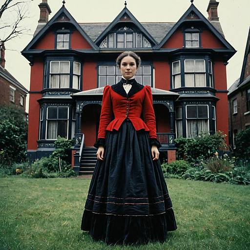 Victorian Woman in Red and Black Costume