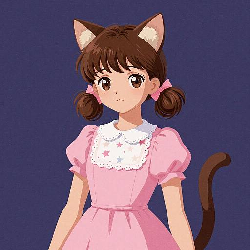 Anime Style Catgirl in Pink Dress