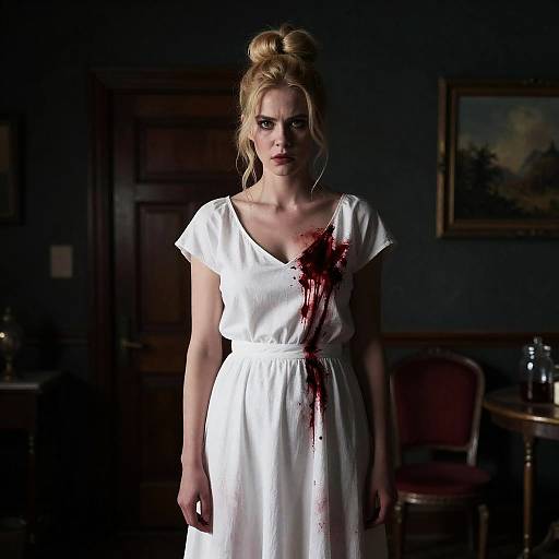 Horror Scene with Intense Blonde Woman