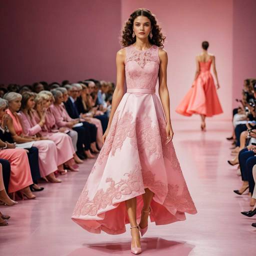 Model in Pink Guipure Dress on Runway