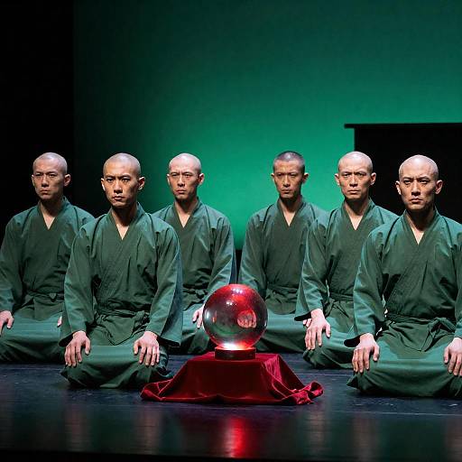 Intense Bald Men in Green Robes
