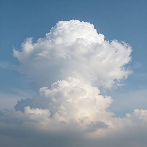 Photograph of a bright, fluffy white cumulus cloud against a clear blue sky, with sunlight shining through its top.