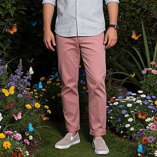 Stylish Man in Butterfly Garden