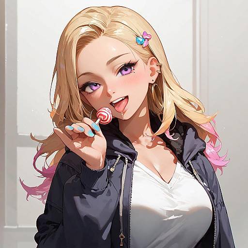 Vibrant Anime Girl with Candy and Style