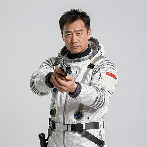 Serious Astronaut with Pistol Pose