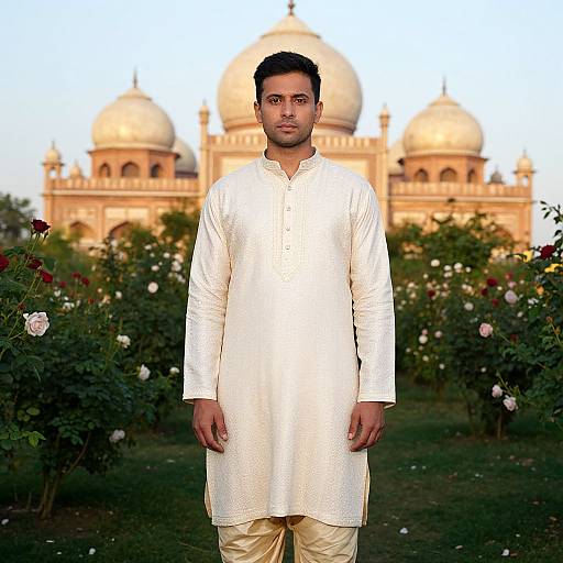 Festive Elegance in Cream Linen Kurta