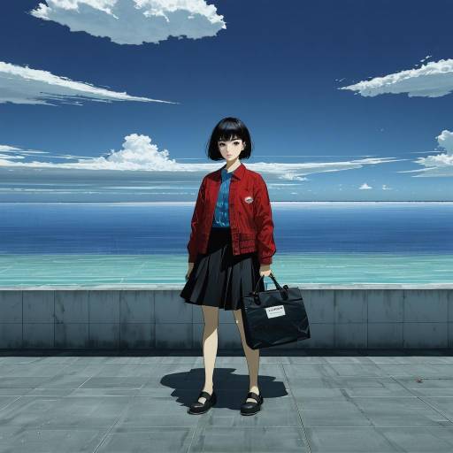 Anime Girl Standing by the Ocean