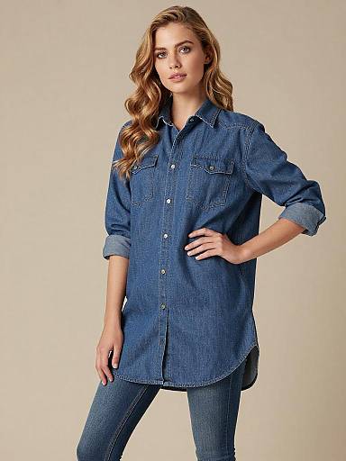 Oversized Denim Shirt Studio Fashion Portrait