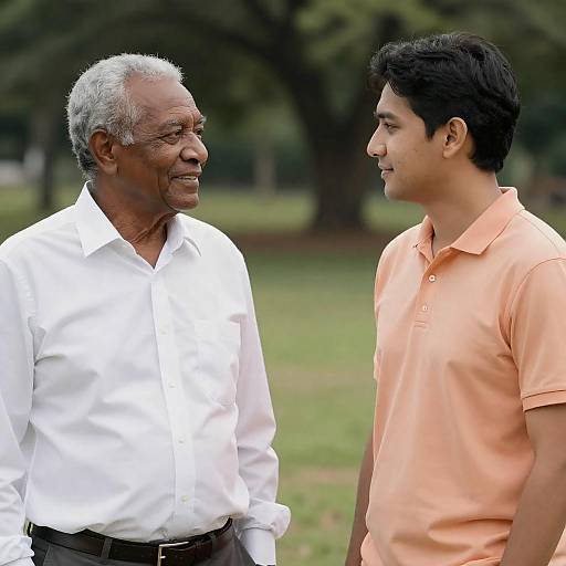 Two Men Conversing Outdoors