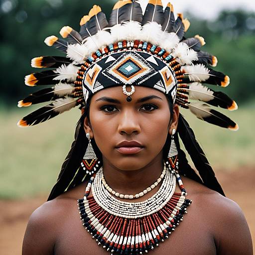 Native American Man in Traditional Headdress and Jewelry