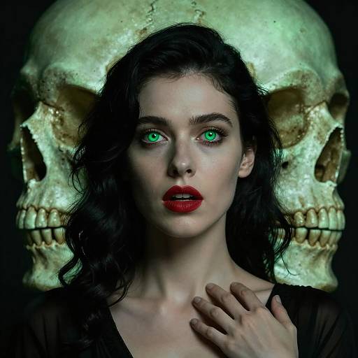 Intense Portrait with Skull and Green Glow