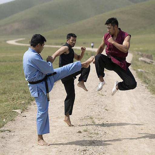 Dynamic Martial Arts Showdown on Dirt Path