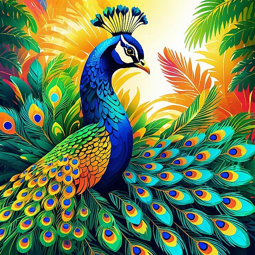 Majestic Peacock in Vibrant Tropical Garden