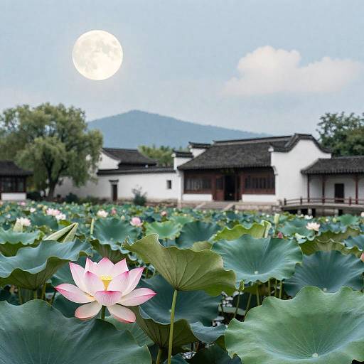 Moonlit Lotus Pond by East Asian Pavilion