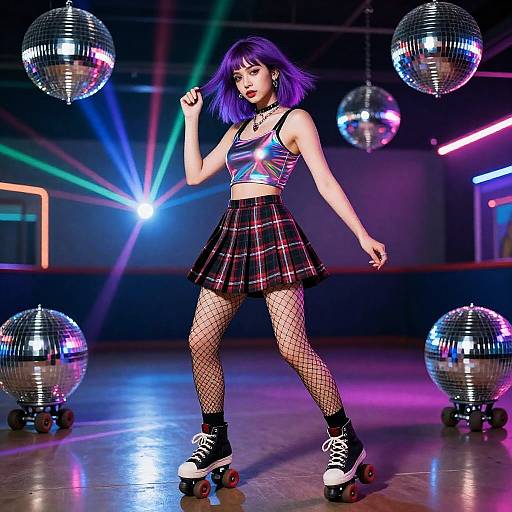 Vibrant Purple-Haired Woman Dancing