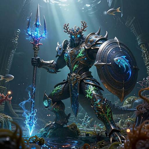 Armored Deep-Sea Leviathan Battle-Mage in Ruined Temple