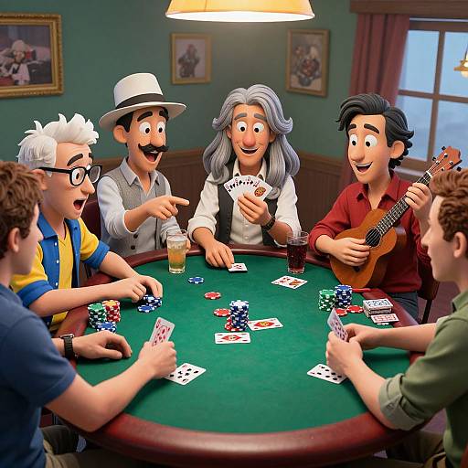 Lively Cartoon Poker Game Scene