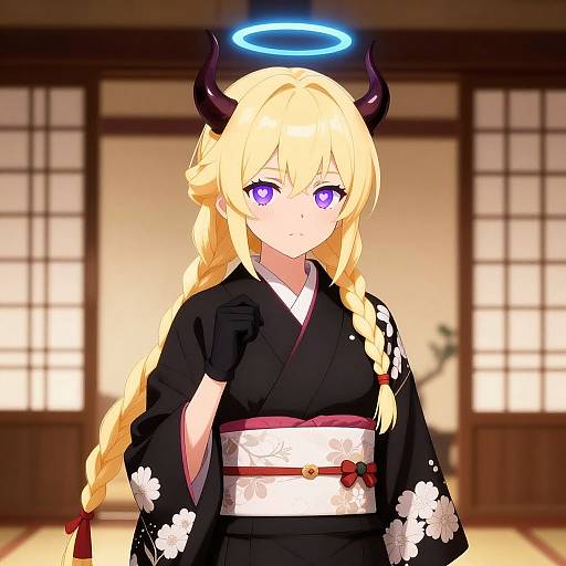 Anime Girl with Demon Horns and Halo
