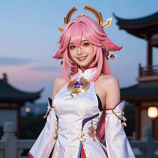 Vibrant Smiling Woman with Pink Hair