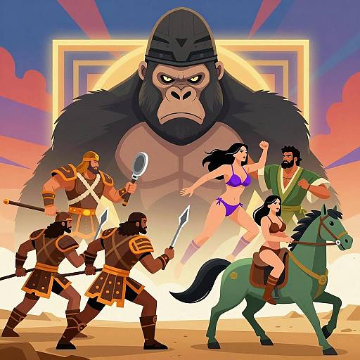 Dynamic Battle Scene with Gorilla Warrior