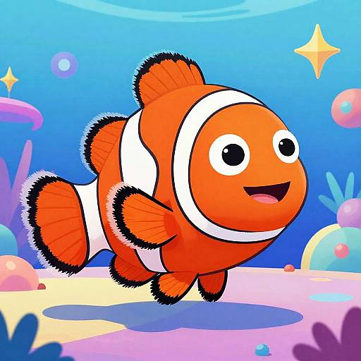 Joyful Clownfish in 80s Comic Style