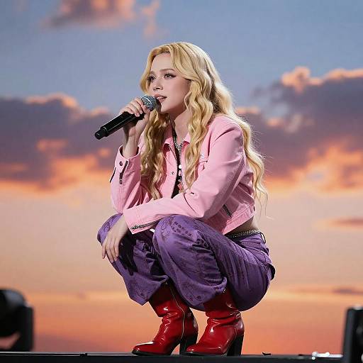 Young Woman Singing on Sunset Stage