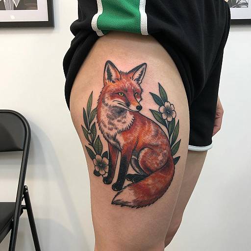 Tattooed Fox on Upper Thigh