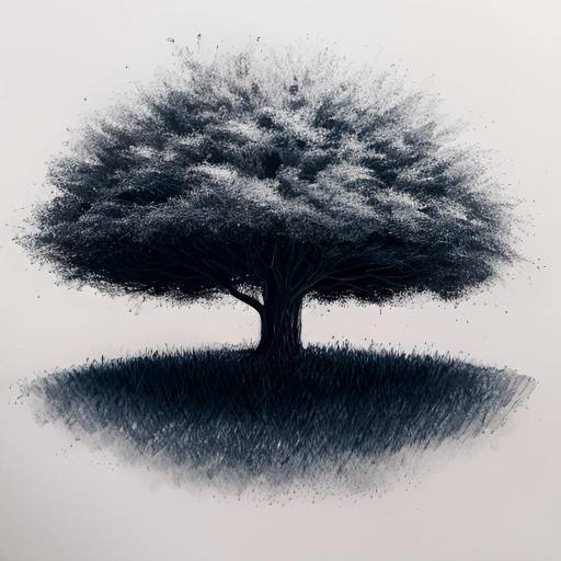 Architectural Ink Sketch with Sycamore Trees