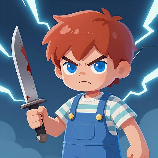 Fierce Child with Bloodstained Knife