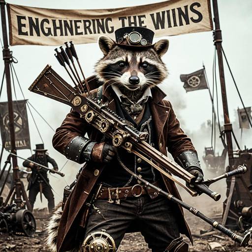 Steampunk Raccoon Warrior with Crossbow