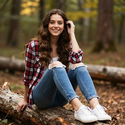 Young Woman in Sunlit Forest