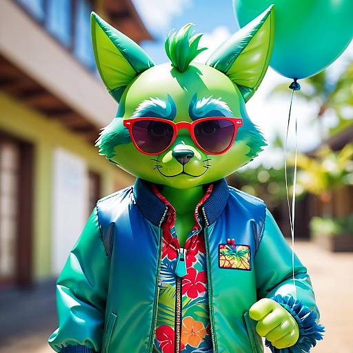Whimsical Green-Skinned Boy with Balloon
