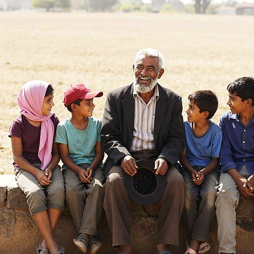 Joyful Elderly Man with Children Outdoors