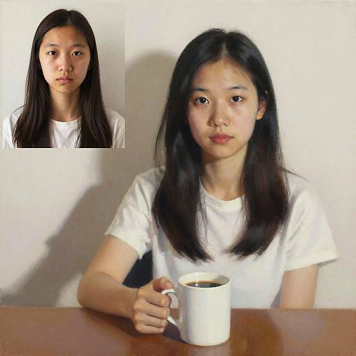 Photorealistic Asian Girl with Coffee