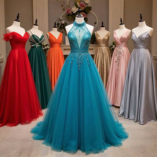 Vibrant Ball Gowns With Turquoise Highlight