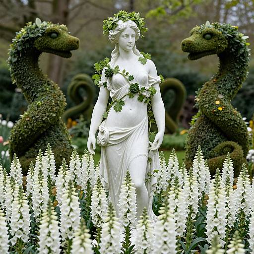Ethereal Statue Amidst Floral Fantasy