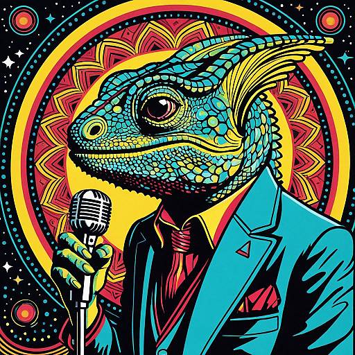 Psychedelic Chameleon Lounge Singer Lowbrow Art