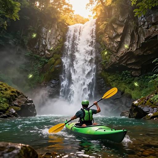 Adventurous Kayak Journey by Waterfall