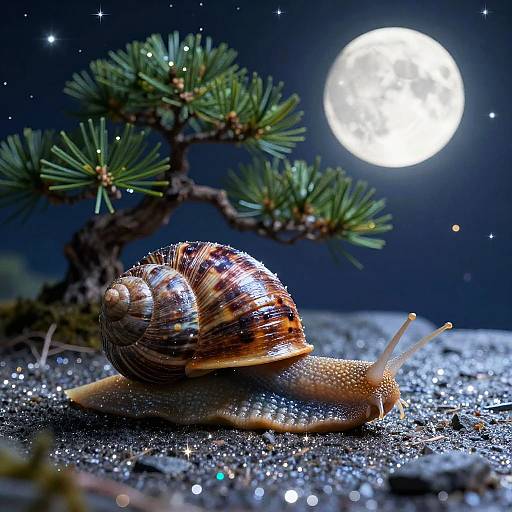 Cosmic Snail Under Bonsai Moon