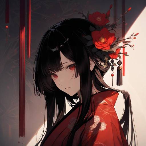 Haunting Gothic Anime Portrait in Kimono