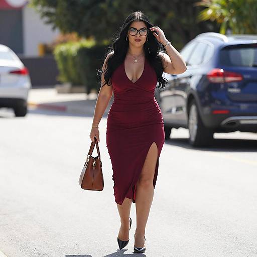 Curvy Woman in Red Dress Walking