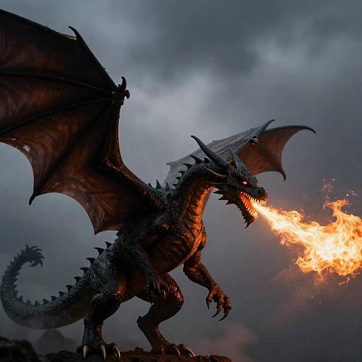 Dramatic Dragon Breathing Fiery Flames