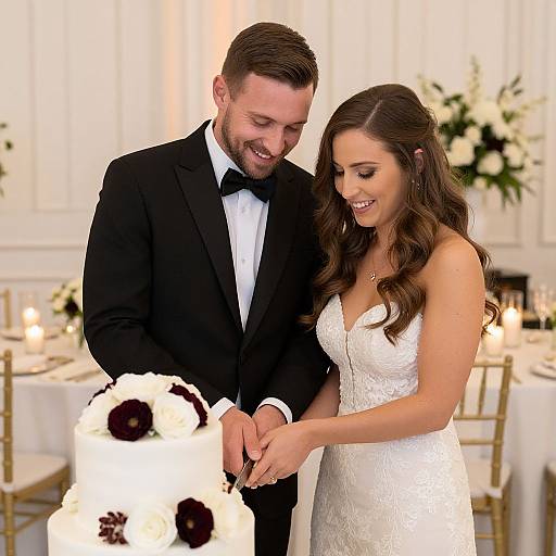 Bride and Groom Cutting Wedding Cake