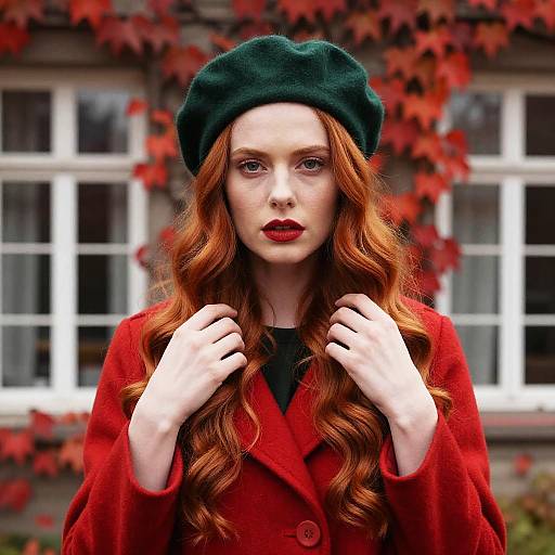 Red-Haired Woman in Autumn Setting
